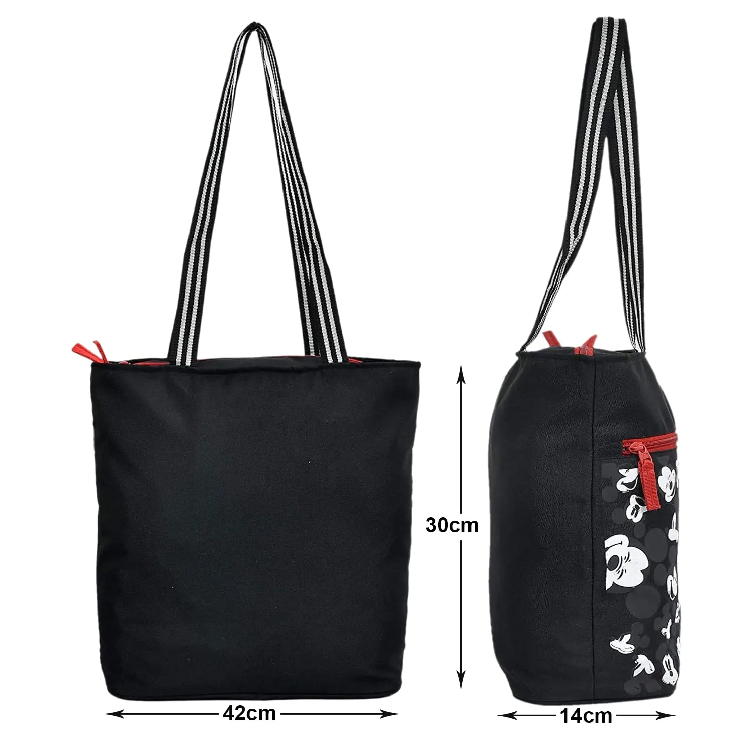 Heart Home Polyester Disney Mickey Mouse Print Attractive & Foldable Grocery|Shopping|Travel Hand Bag with Front Pocket & Handle, Pack of 2 (Black)