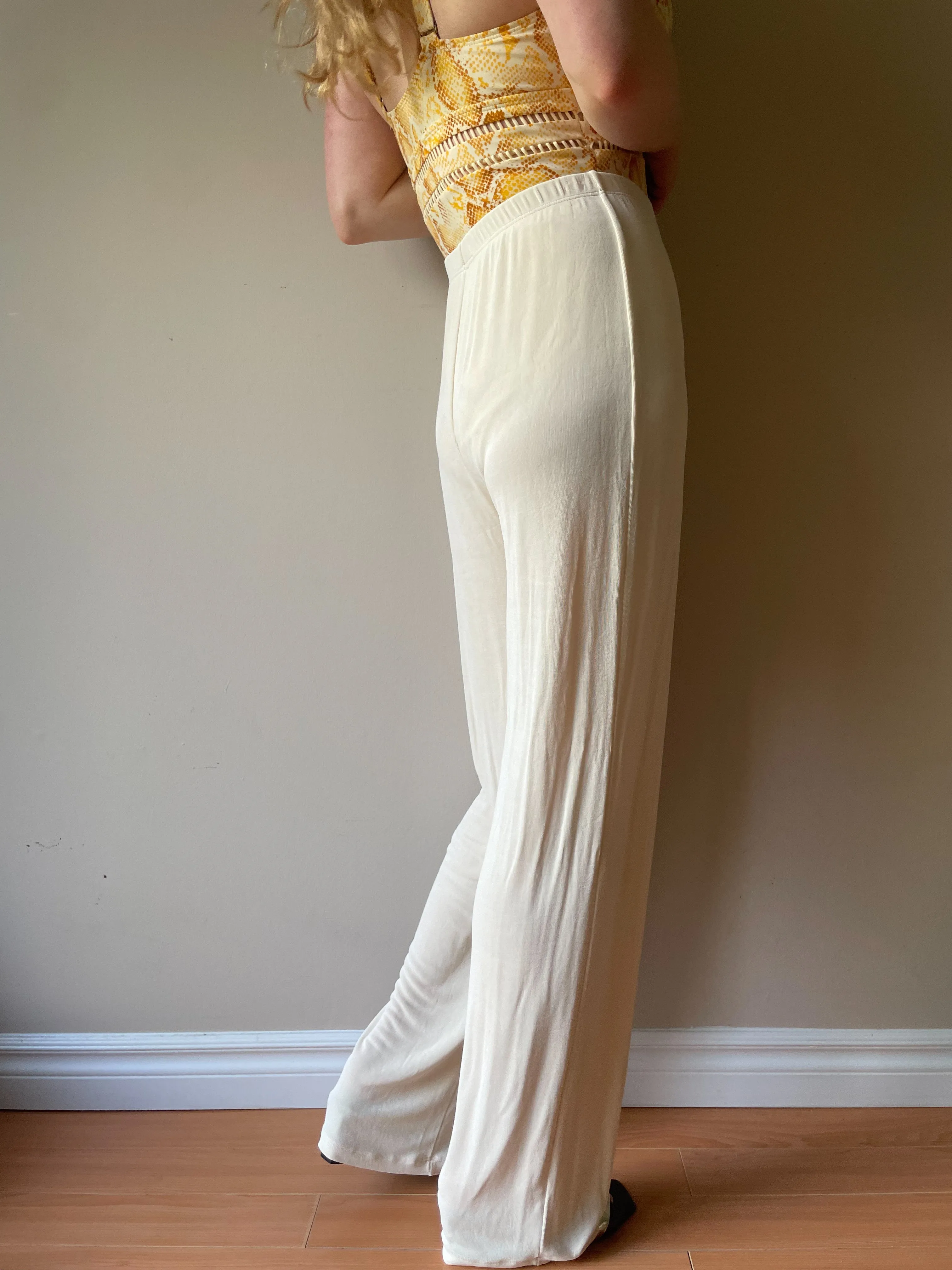 Kim & Co. Cream High Rise Stretch Wide Leg Pants - S/M