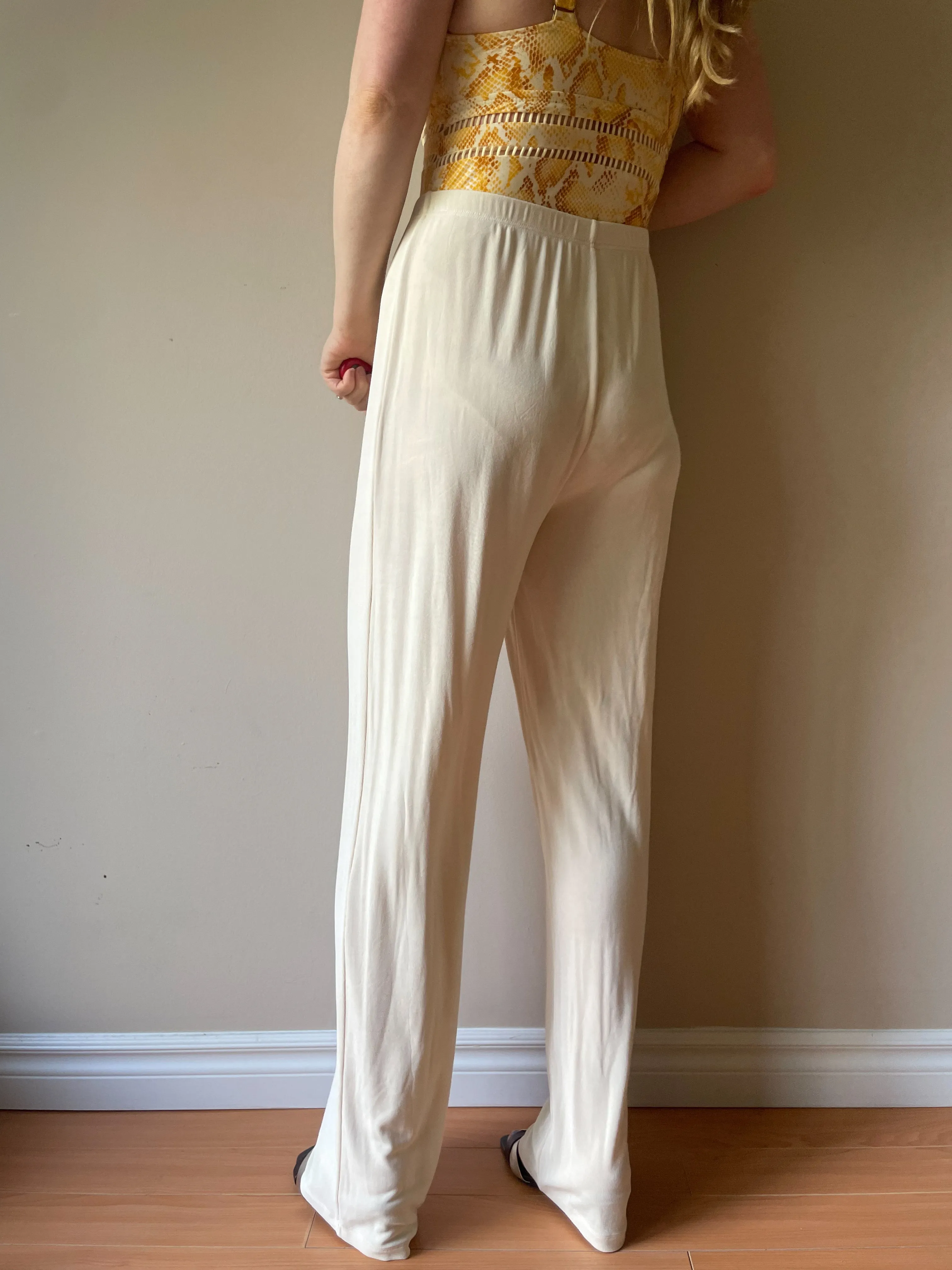 Kim & Co. Cream High Rise Stretch Wide Leg Pants - S/M