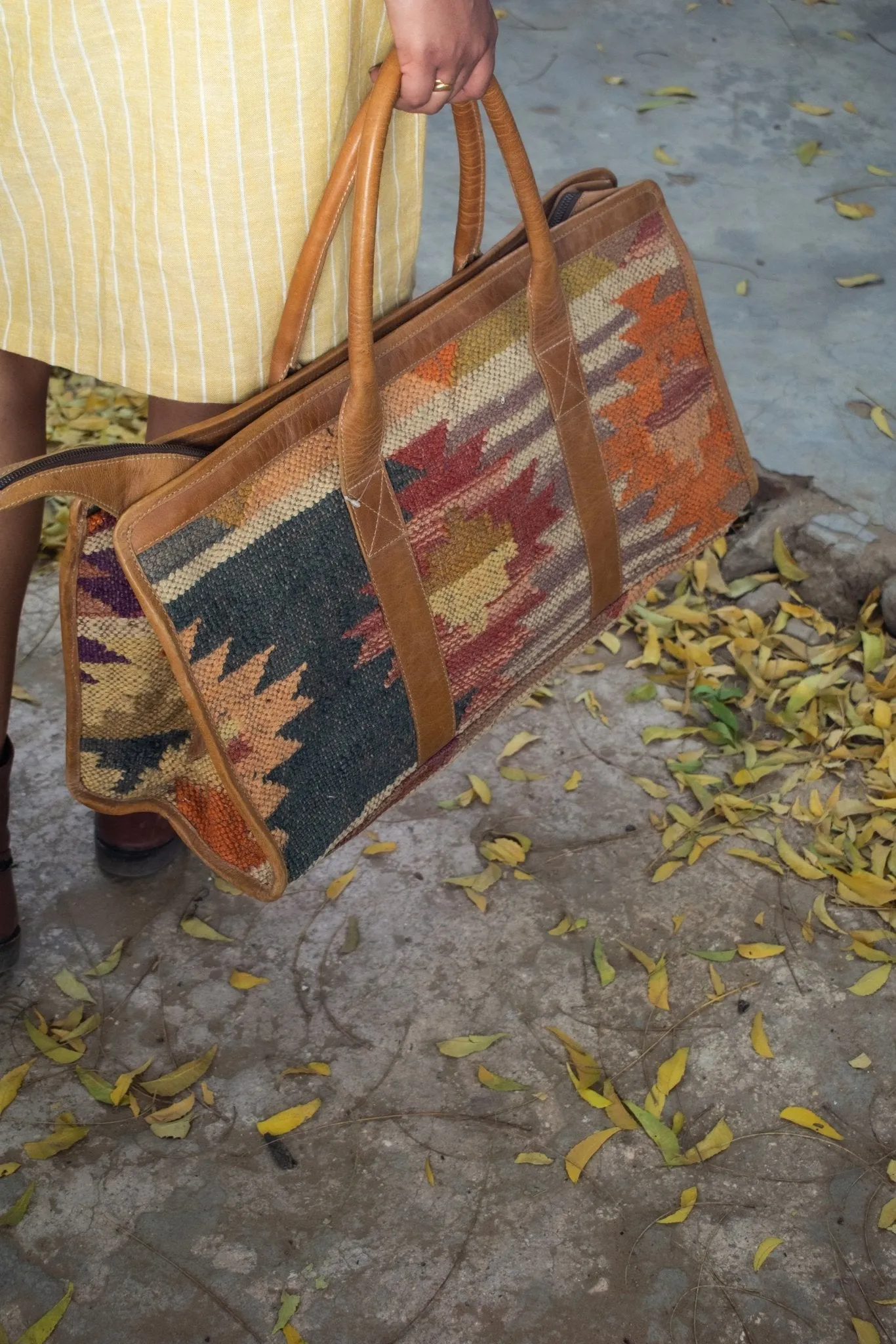 KRAUS- KILIM &  LEATHER TRAVEL BAG