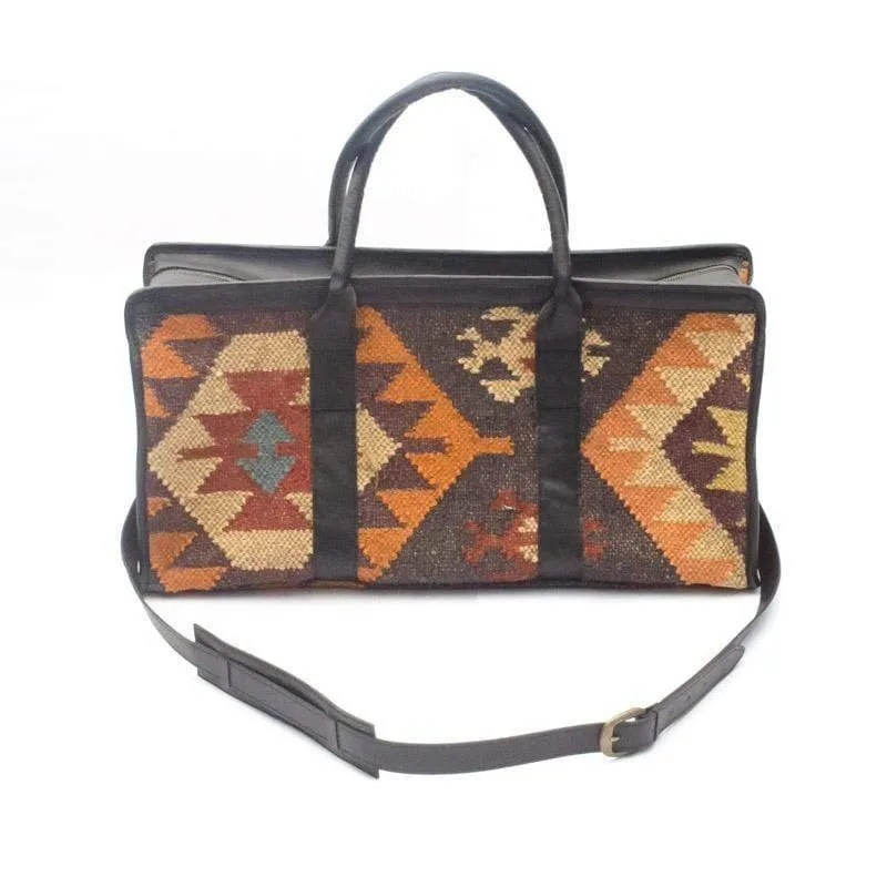 KRAUS- KILIM &  LEATHER TRAVEL BAG