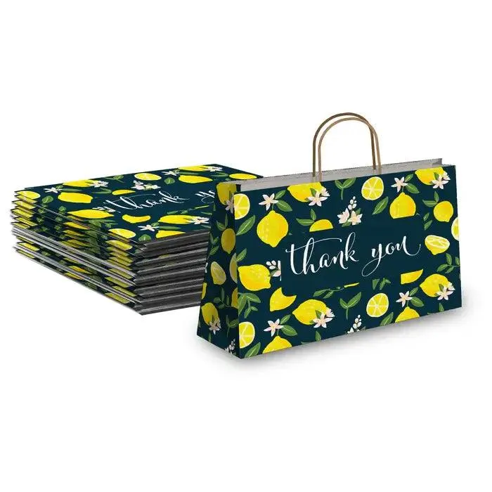 Lemons Vogue Large Birthday Gift Bags Kraft Shopping Bags with Handles (11.5x16x6 inches)