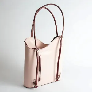 Light Pink Leather Convertible Backpack & Tote Bag, Italian Leather Handbag