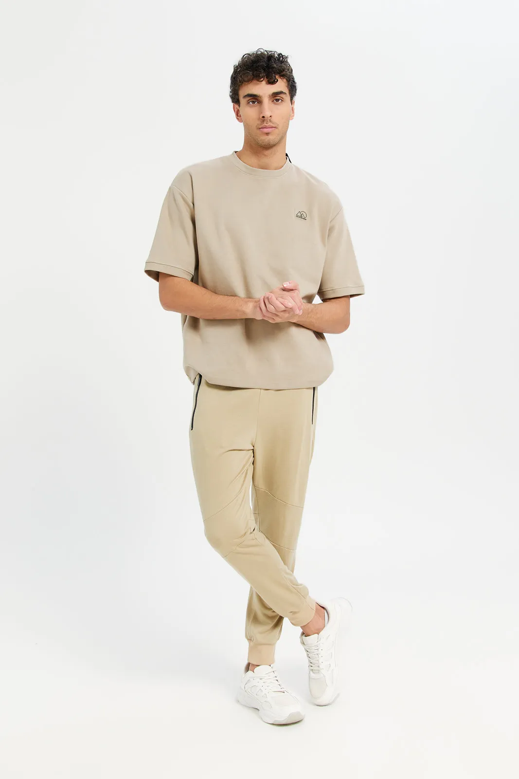 Men Beige Slim Fit Active Pants