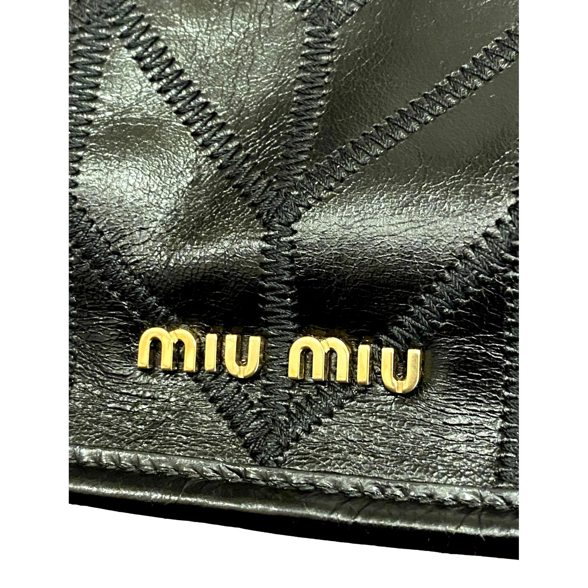 Miu Miu Vitello Shine Patch Black Leather Satchel Bag