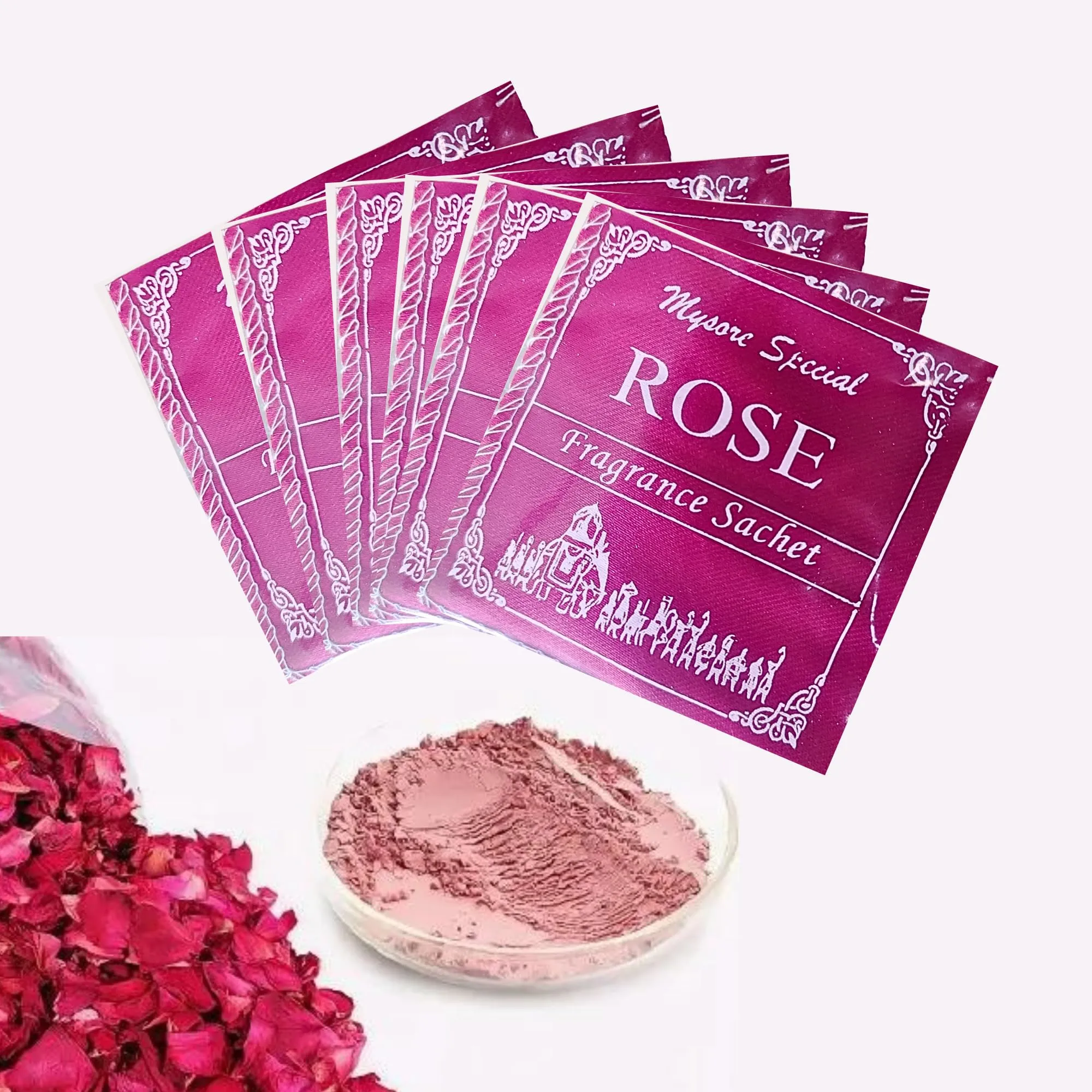 Mysore Rose Fragrance Sachets (Pack of 6) | Premium Eco-Friendly Freshness for Wardrobes, Closets, Drawers, Purses, Handbags, Clothes, Sarees, Dresses