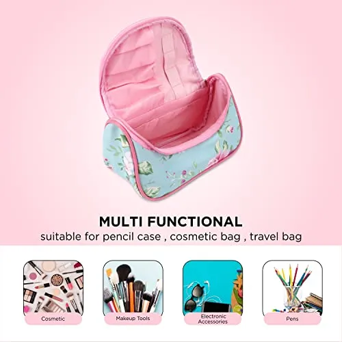 NFI essentials Floral Print Cosmetics Pouch Makeup Pouch Vanity Case Jewellery Pouch Stationery Pencil Case Travel Organiser Travel Pouch Bridal Gift (Y43), Multicolor