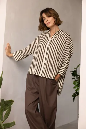 OLIVIA OVERSIZED STRIPED SHIRT (WHITE/CHOCOLATE)