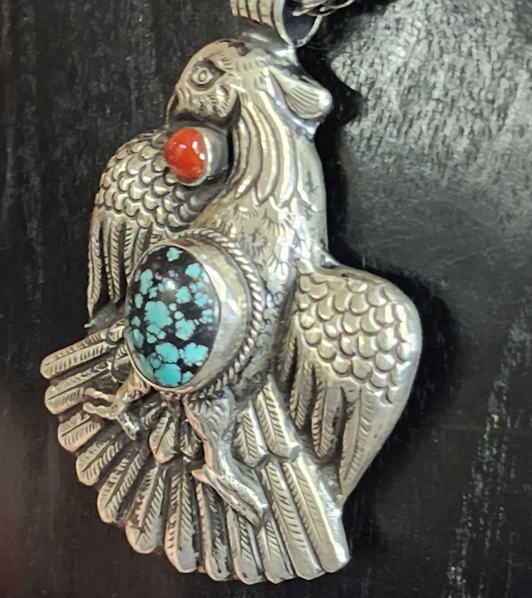 Phoenix Rising Turquoise and Coral Pendant