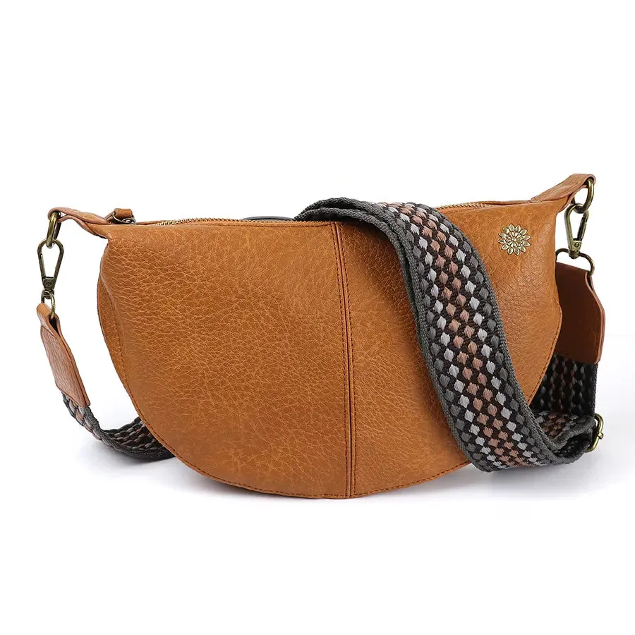 POM Tan Vegan Leather Classic Half Moon Bag