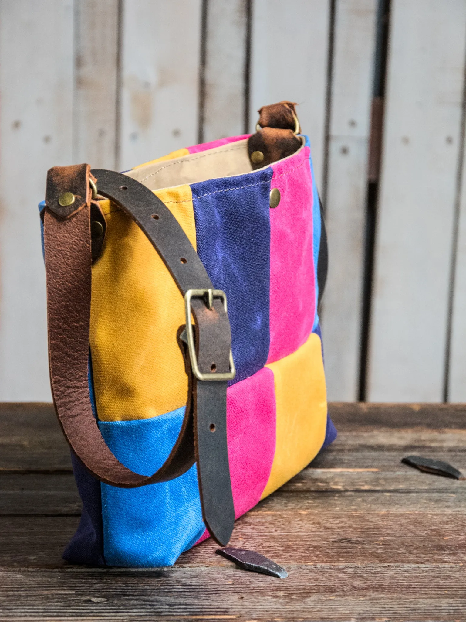 Ready to Ship | OOAK | Handmade Waxed canvas and leather Tote Bag | Patchwork Shortie | PW4