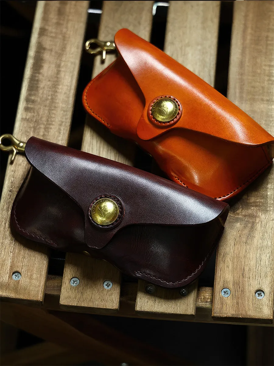 Retro Handmade Leather Glasses Case | Coin Button