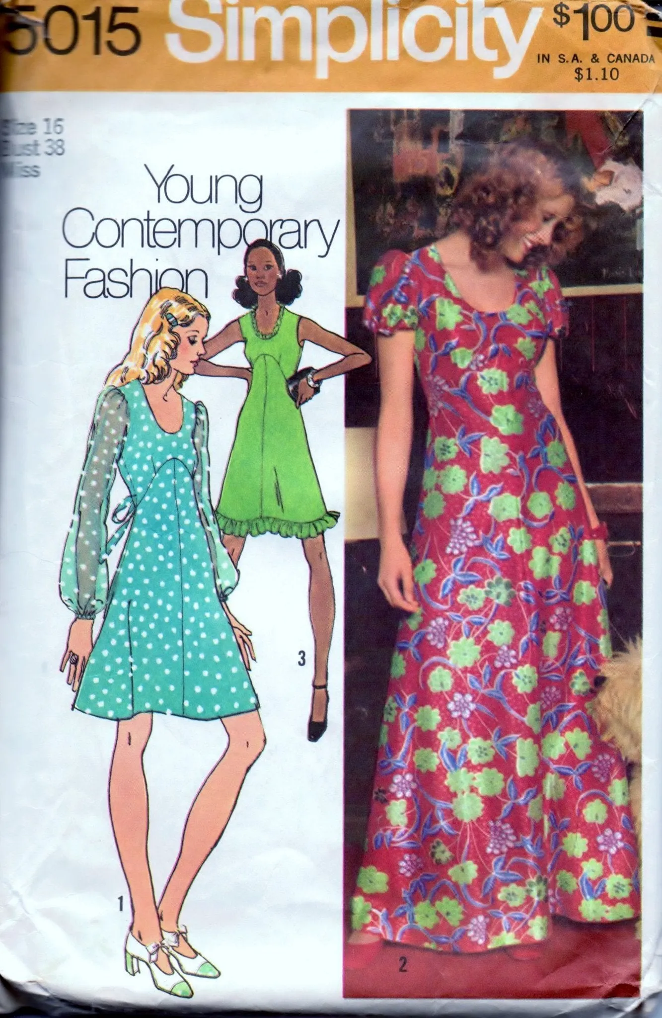 Simplicity 5015 Ladies Mini or Long Dress Young Contemporary Fashion Vintage 1970's Sewing Pattern