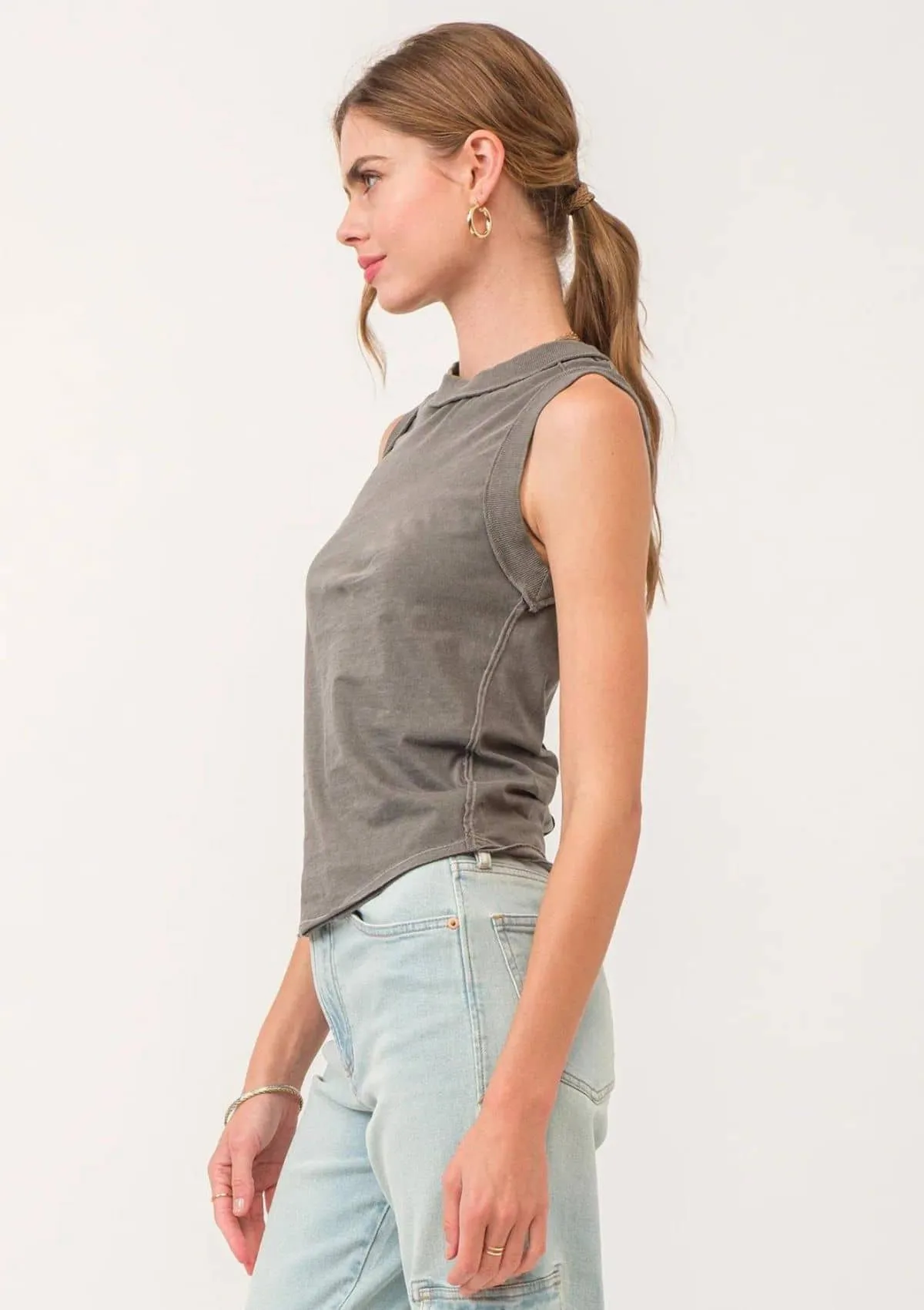 Zo Raw Edge Tank Top - Smoke Grey