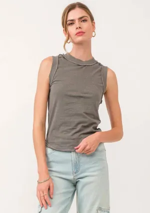 Zo Raw Edge Tank Top - Smoke Grey