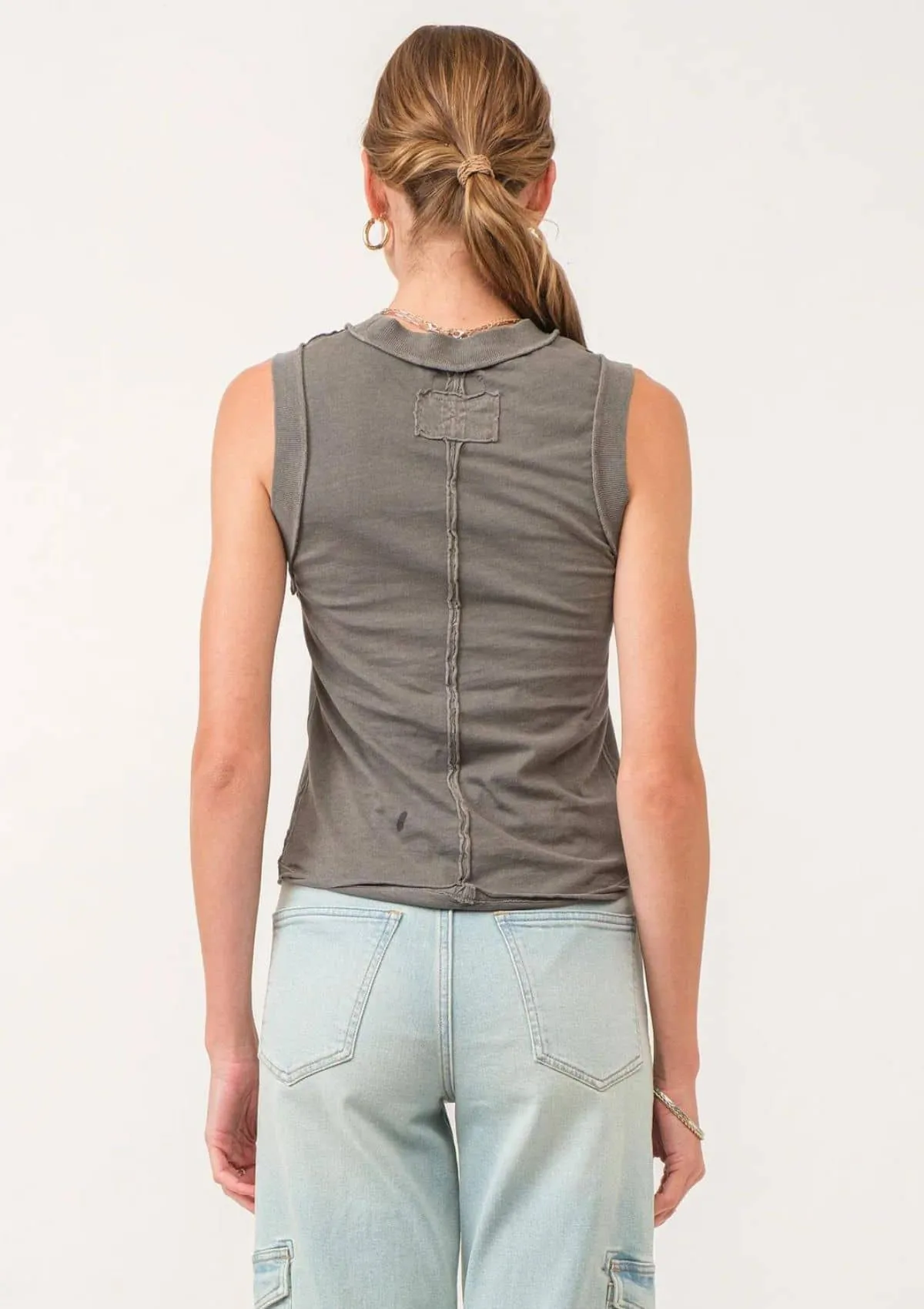 Zo Raw Edge Tank Top - Smoke Grey